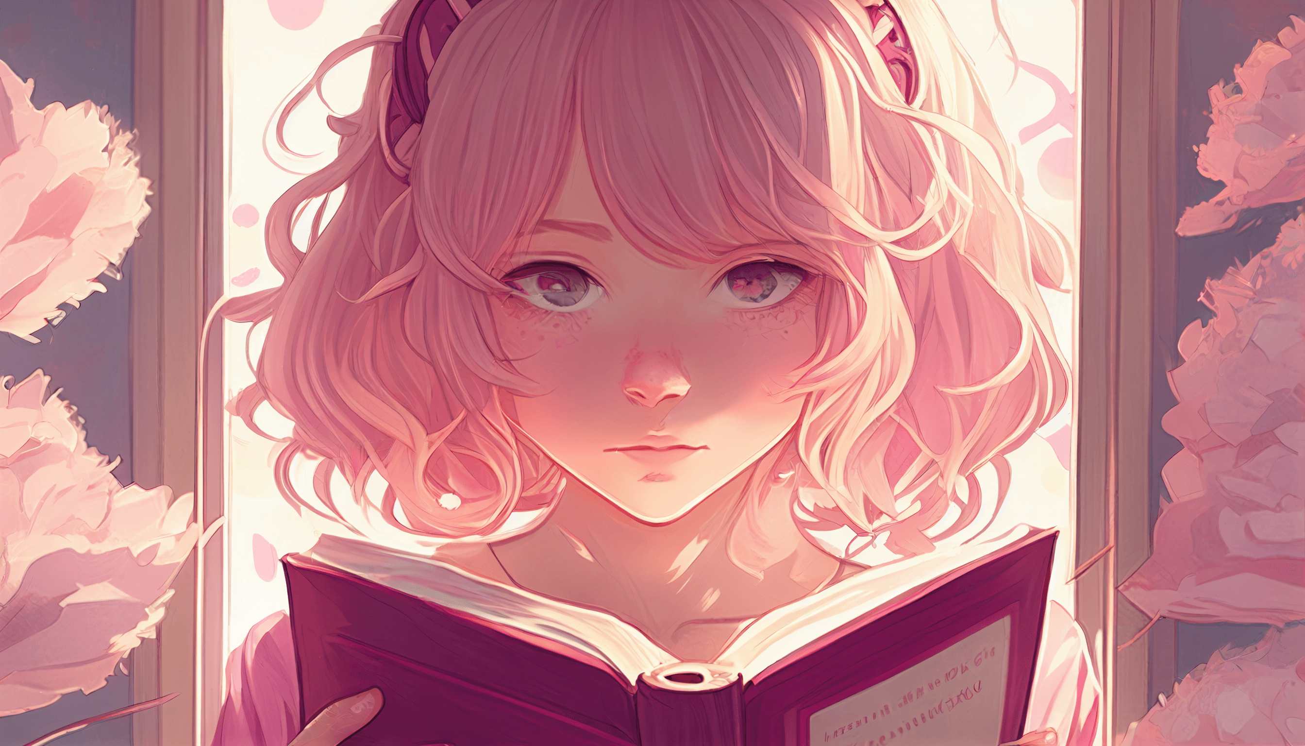 girl reading a book looking at you